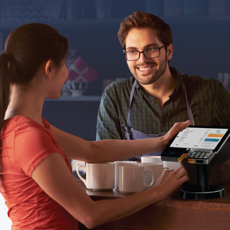 Woman paying on Customer Facing Display